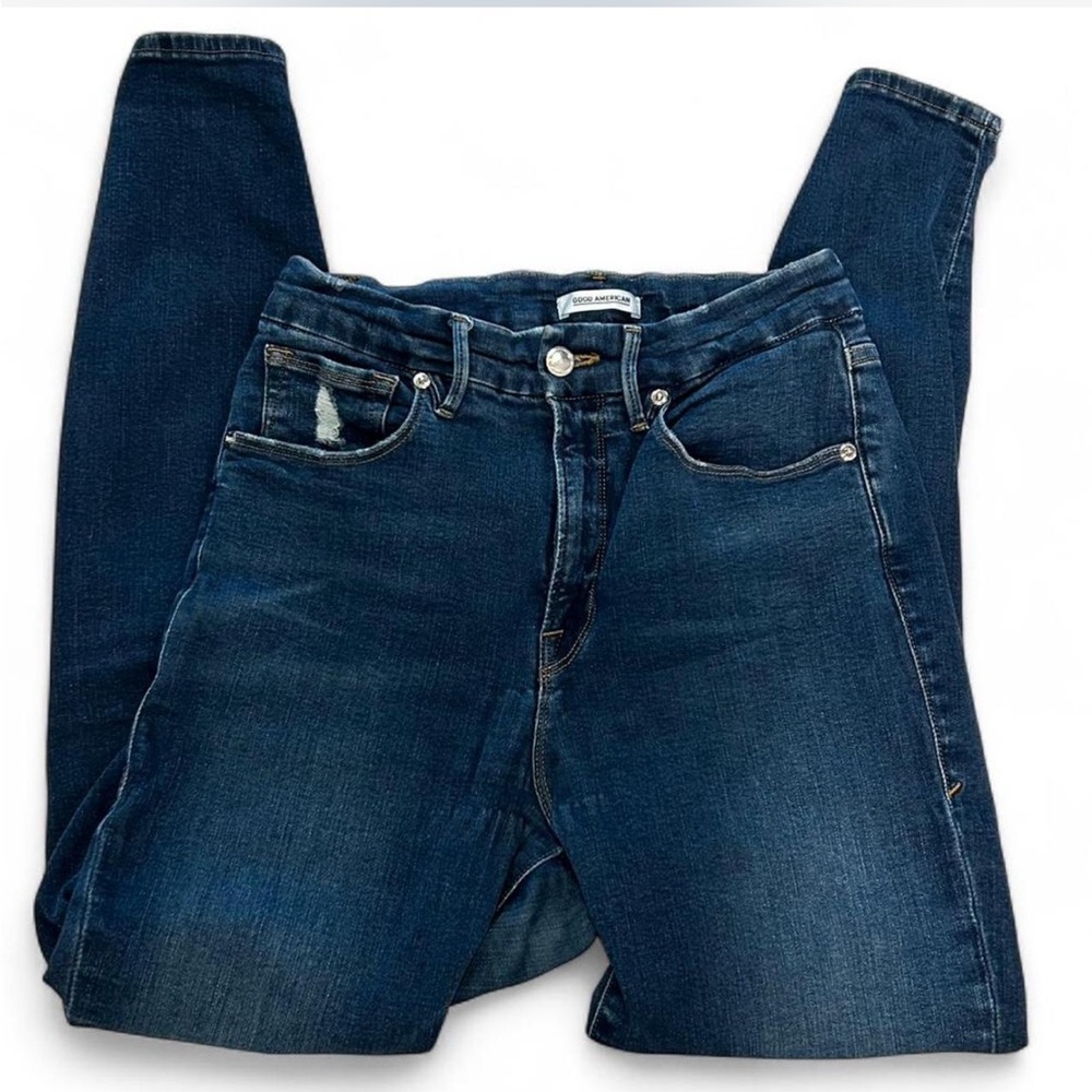 Good American High Rise Skinny Distressed Women Jeans Size 8 - Picture 3 of 7